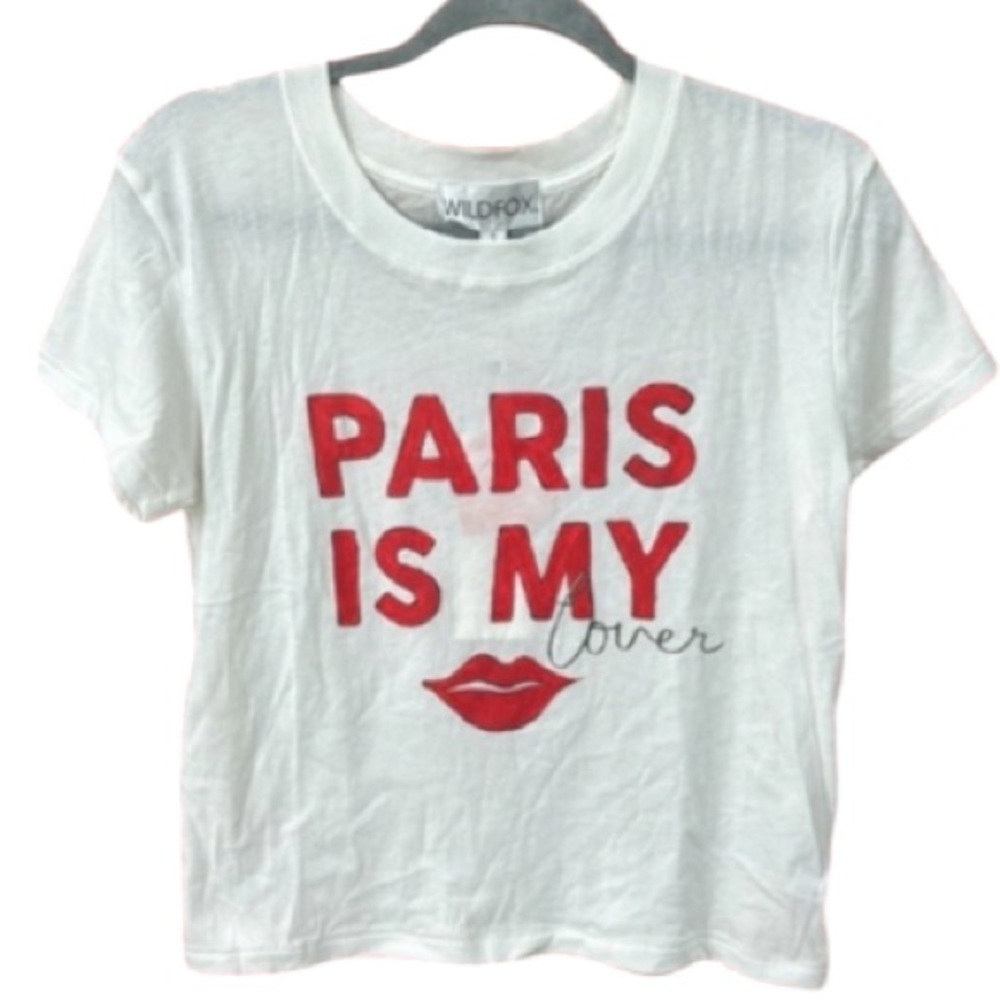 Wildfox White T-Shirt with Red Paris Is my Lover Print lips Graphics  Small nwt